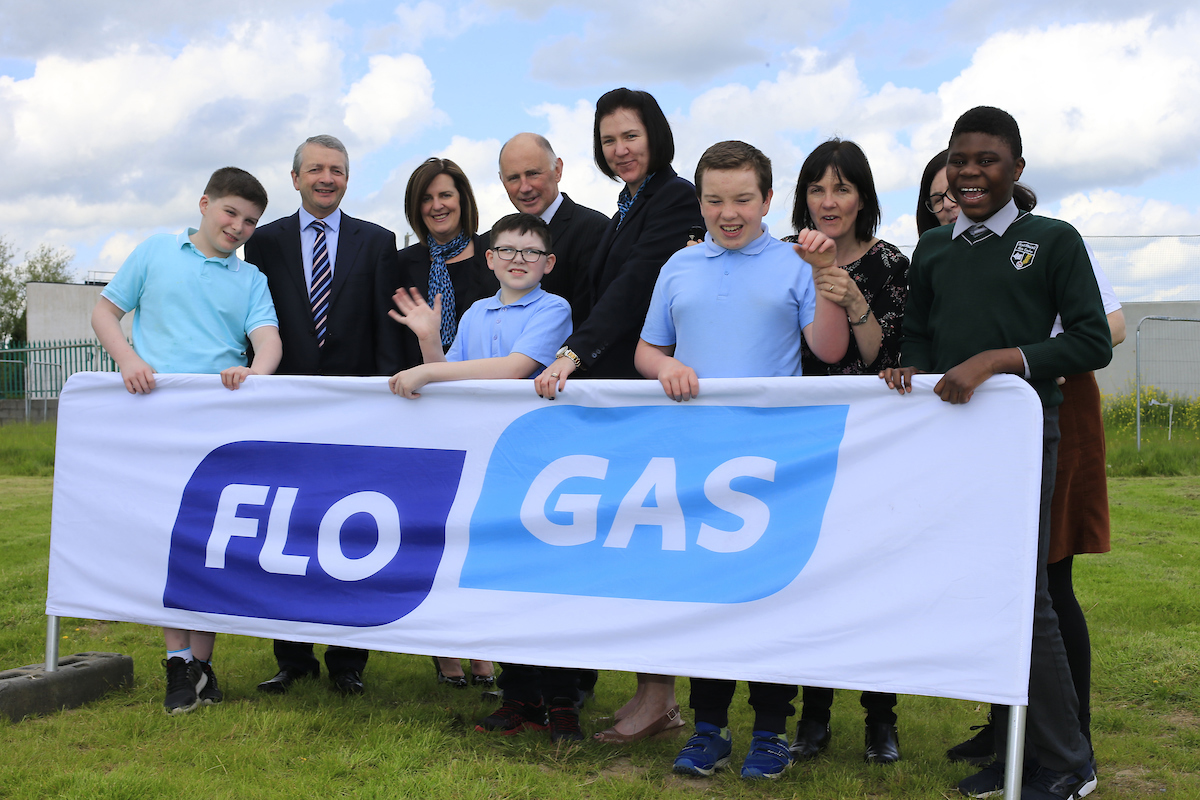 Dylan Halpenny; Eoin O’Flynn, marketing manager, Flogas Ireland, Liz Califf, Flogas Ireland; principal Fergal Fitzpatrick; Sean Leddy; Caroline Leddy, Flogas Ireland; Darragh Phelan; vice-principal Brid Gorry; teacher Cynthia Patton and Temitope Omojola at the cheque presentation to St. Michael’s Centre in Trim