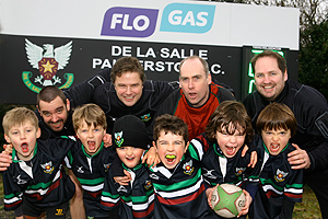 Coaches Steven Barrett, Joss Watson, Trevor Dobbyn and Chris Moore with Ryan Dobbyn, Max Finlay, Harry Watson, Luke Crimmins, Archie Barrett and Matthew Watson